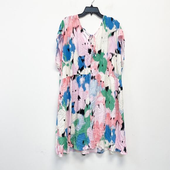 Ava & Viv Women's Short Sleeve V Neck Mini A-Line Dress Multi Floral 3X Plus - Picture 2 of 6